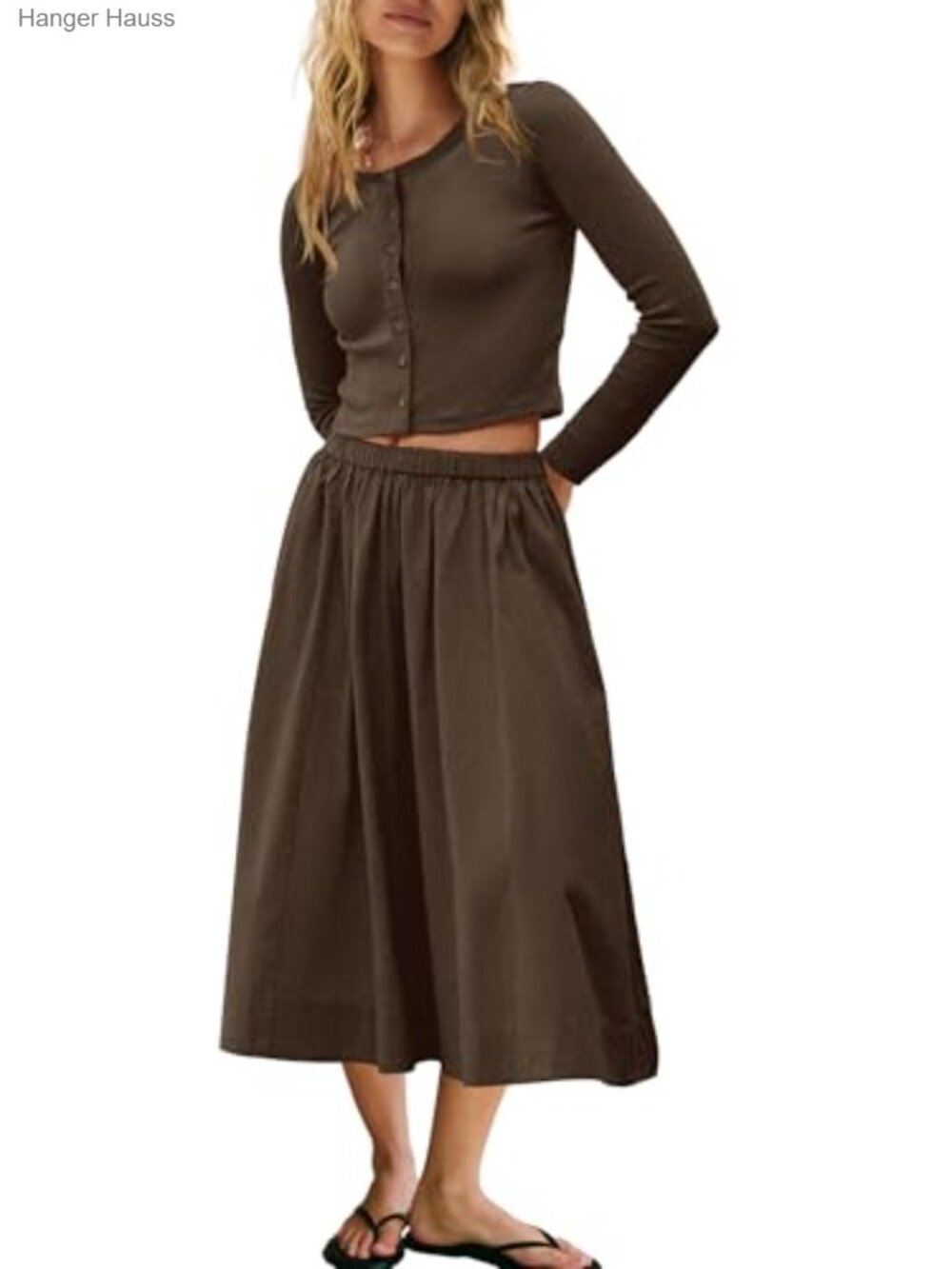 Womens 2 Piece Skirt Set Ribbed Cardigan Button Down Lounge Outfit